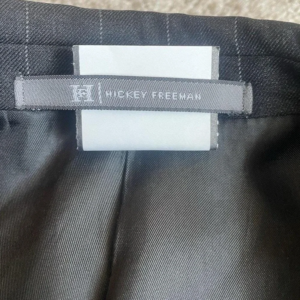 Vtg Hickey Freeman Loro Piana Wool Pinstripe Suit 42L‎ Charcoal Gray Made in USA
